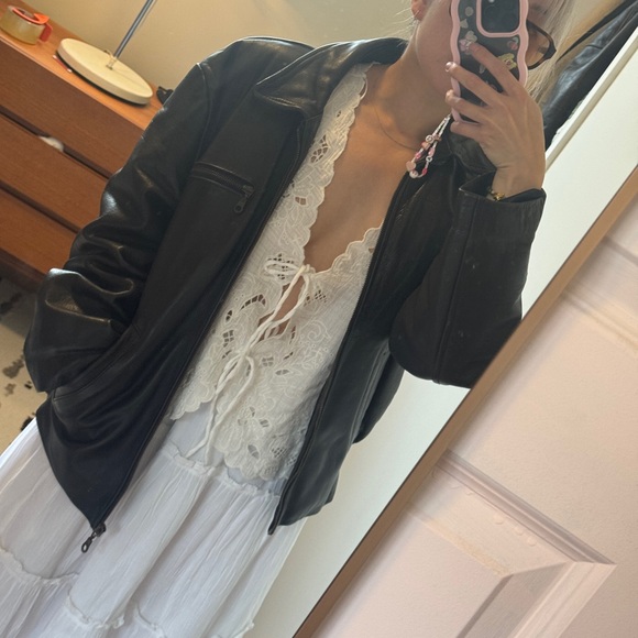 VINTAGE LEATHER BOMBER JACKET - Picture 5 of 6